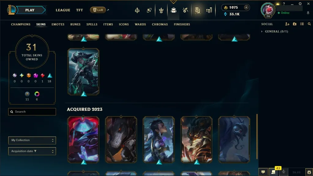 [NA]  61 Champions  31 Skins  Level 74  33115 BE  1075 RP   Delivery in Minutes | League Account with Skins