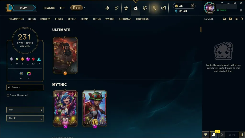[NA] 欄 ALL Champions ⚔️ 231 Skins  Level 189  81216 BE  36 RP  ⚡ Delivery in Minutes | LoL Account for Sale