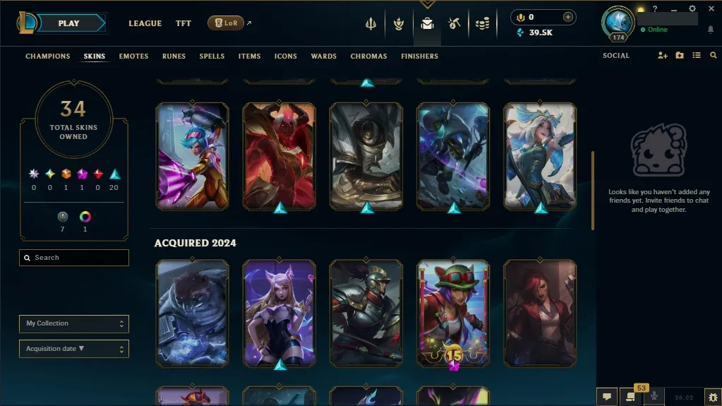 [EUW] 欄 136 Champions 易 34 Skins  Level 174 ⭐ 39555 BE   Fast Delivery | League Account with Skins