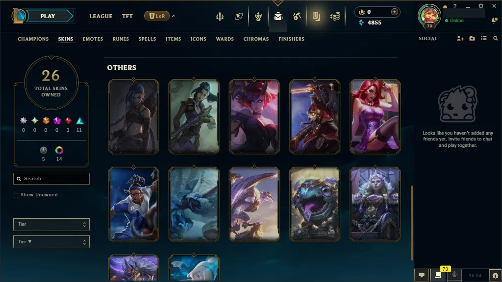 [EUW] Main Draven 🆗 61 Champions 🧠 26 Skins 🙌 Level 70 ⭐ 4855 BE 🔵 🚀 Fast Delivery | Ranked LoL Account
