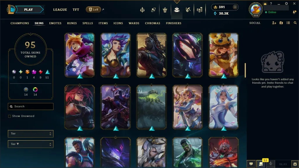 [EUW] ✔️ ALL Champions 易 95 Skins  Level 222  30348 BE  391 RP   Delivery in Minutes | League of Legends Account