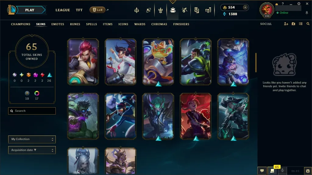 [EUW] 欄 168 Champions ️ 65 Skins  Level 192  1388 BE  554 RP   Fast Delivery | League of Legends Account