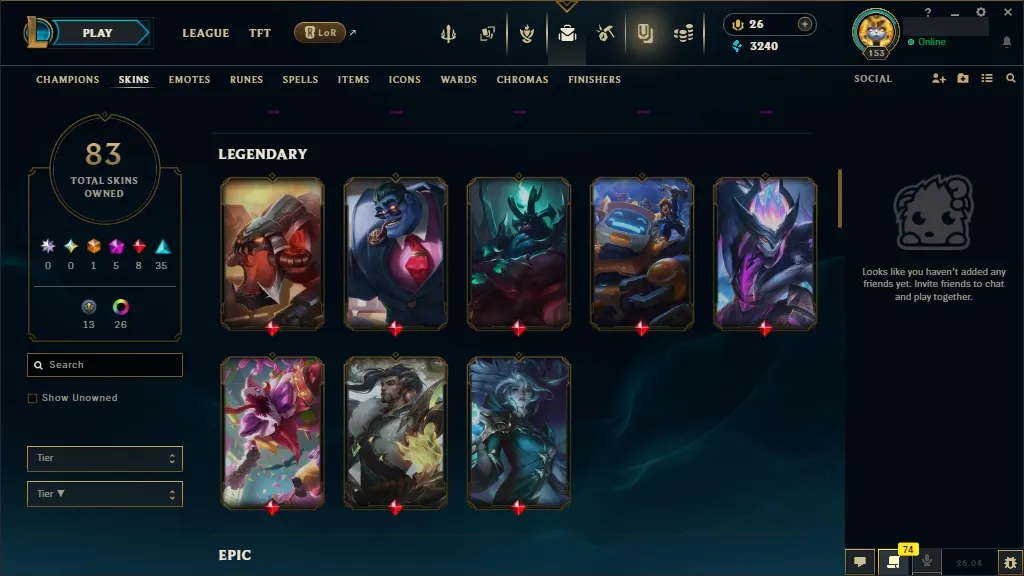 [🇪🇺 EUW] ⭐🌈 +380K MAIN AATROX 🎃🕹️ PRIMORDIAN / PRESTIGE BLOOD MOON AATROX 🍭👑 PRESTIGE ETERNAL ASPECT ZOE 🐸🏆 RISEN LEGEND LEBLANC/VAYNE 🐸🎐 148 Champions 🐸🪐 83 Skins 🌺⚡ Level 153 🧧📀 3240 BE 🌺🧧 26 RP 🌸🌈 Fast Delivery 🧿🎭 LoL Acc