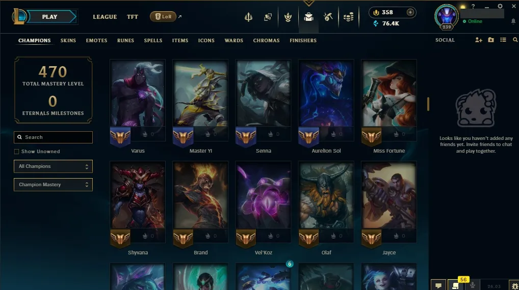 [EUW]  ALL Champions  117 Skins  Level 239  76417 BE  358 RP   Delivery in Minutes | Ranked LoL Account
