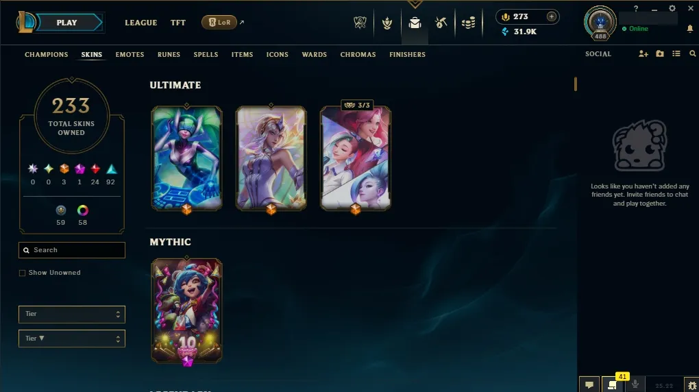 EUW💎 All Champs ✅  Level 488  🎨 233 Skins 💙 21K BE | 💎 273 RP | 🧙‍♂️ 49 Wards | 🌈 58 Chromas | 🔐 Full Access 🔥