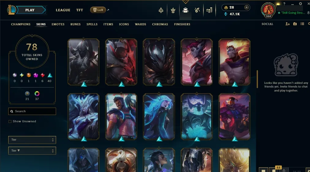 [EUW]  105 Champions  78 Skins  Level 364  47121 BE  28 RP   Quick Delivery | Ranked LoL Account