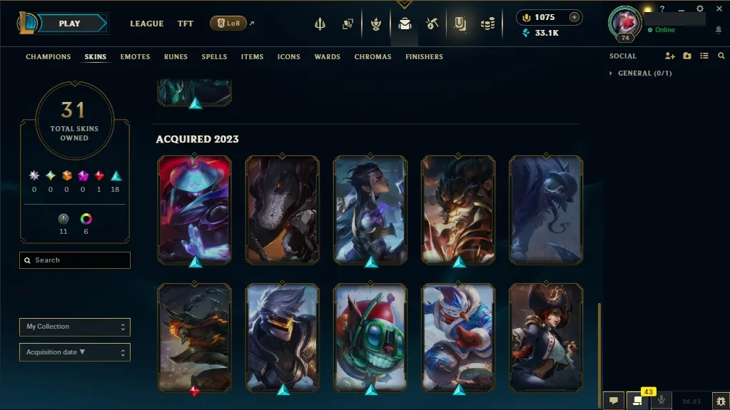 [NA]  61 Champions  31 Skins  Level 74  33115 BE  1075 RP   Delivery in Minutes | League Account with Skins