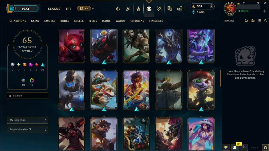 [EUW] 欄 168 Champions ️ 65 Skins  Level 192  1388 BE  554 RP   Fast Delivery | League of Legends Account