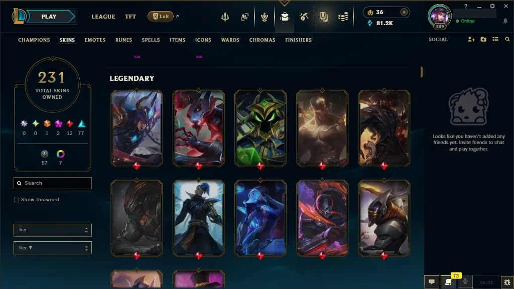 [NA] 欄 ALL Champions ⚔️ 231 Skins  Level 189  81216 BE  36 RP  ⚡ Delivery in Minutes | LoL Account for Sale