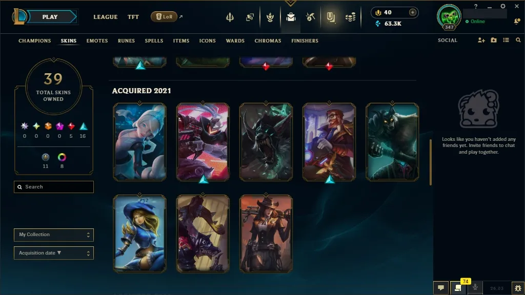[EUW]  ALL Champions ️ 39 Skins  Level 347  63313 BE  40 RP   Delivery in Minutes | LoL Account for Sale