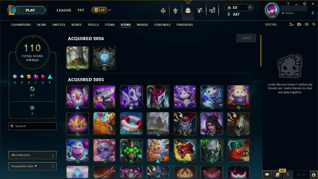 [EUW]  152 Champions ️ 35 Skins  Level 108  337 BE  53 RP   Free Delivery | League of Legends Account
