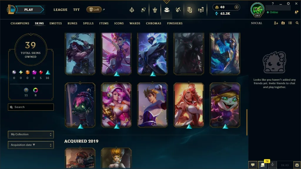 [EUW]  ALL Champions ️ 39 Skins  Level 347  63313 BE  40 RP   Delivery in Minutes | LoL Account for Sale