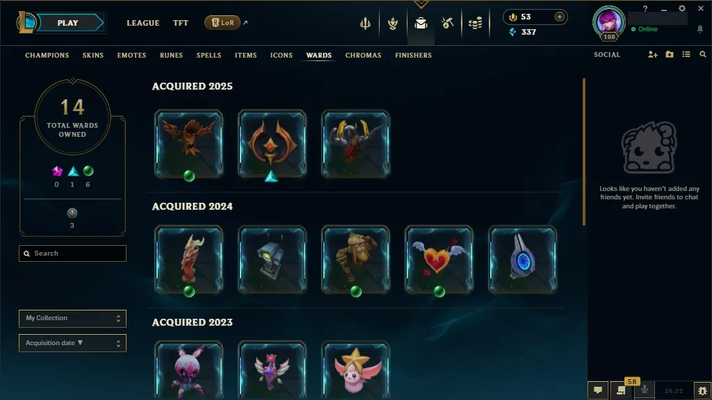 [EUW]  152 Champions ️ 35 Skins  Level 108  337 BE  53 RP   Free Delivery | League of Legends Account