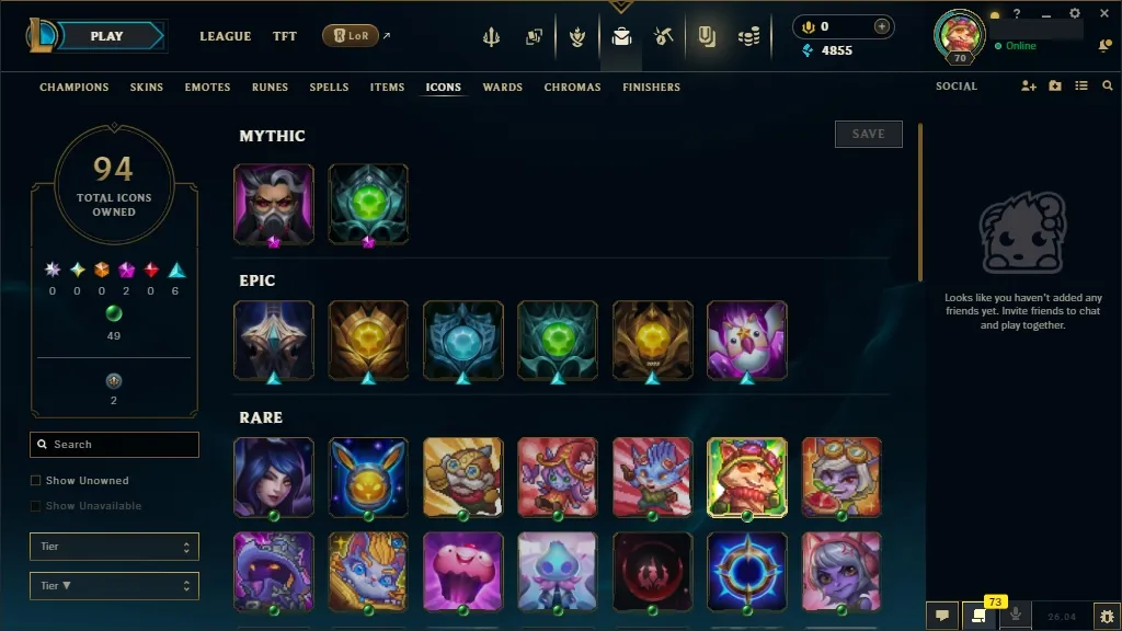[EUW] Main Draven 🆗 61 Champions 🧠 26 Skins 🙌 Level 70 ⭐ 4855 BE 🔵 🚀 Fast Delivery | Ranked LoL Account