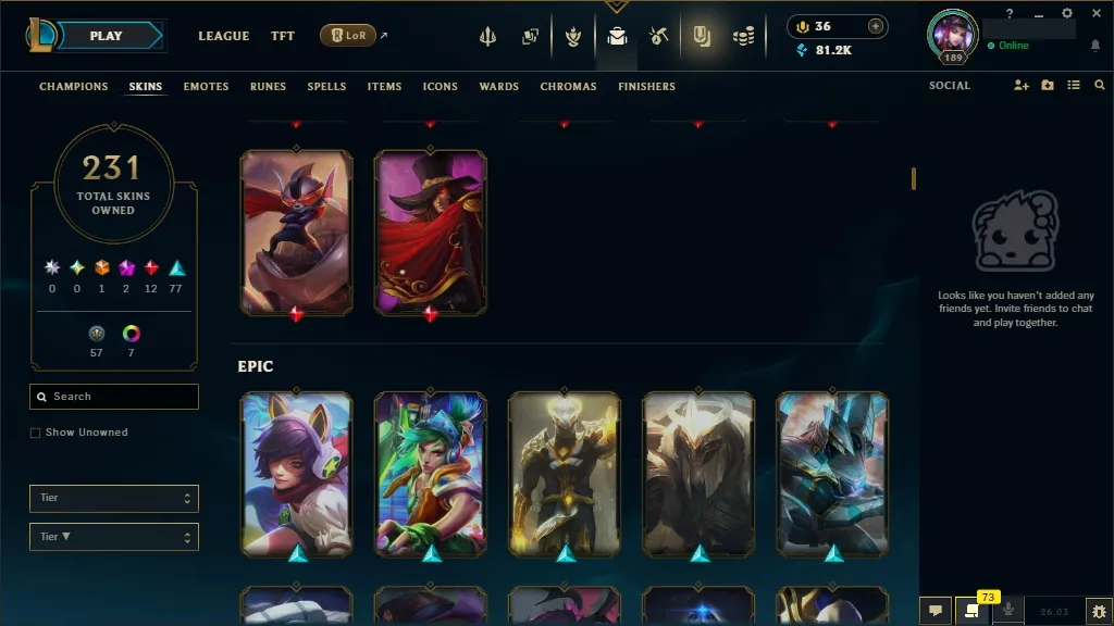[NA] 欄 ALL Champions ⚔️ 231 Skins  Level 189  81216 BE  36 RP  ⚡ Delivery in Minutes | LoL Account for Sale