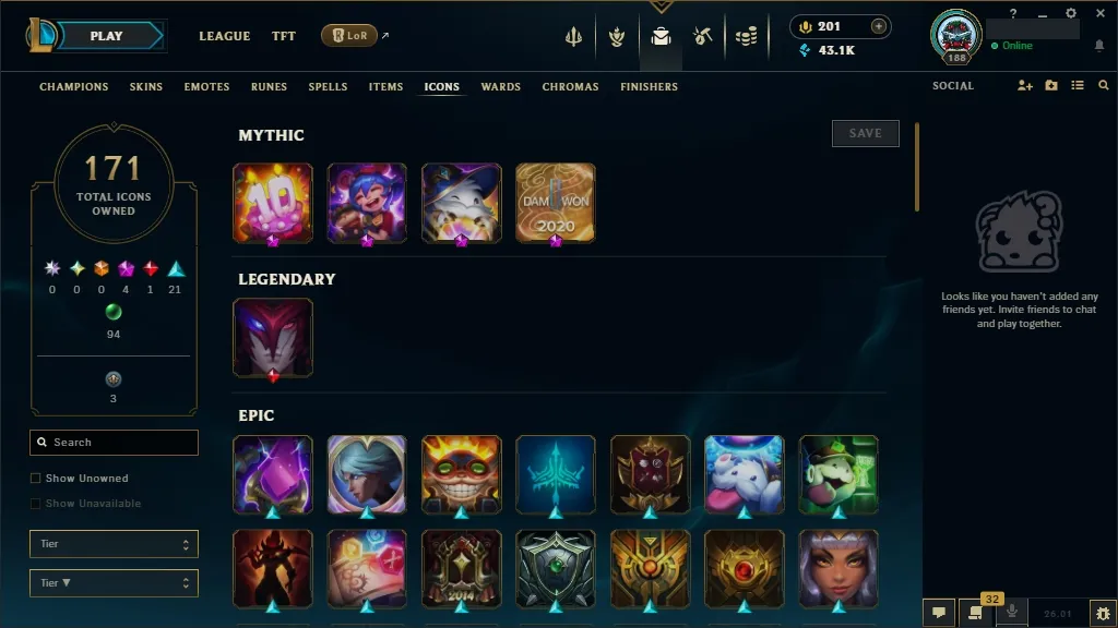 [EUW]  All Champions 鸞 156 Skins ⚡ Level 188  43135 BE  Free Fast Delivery
