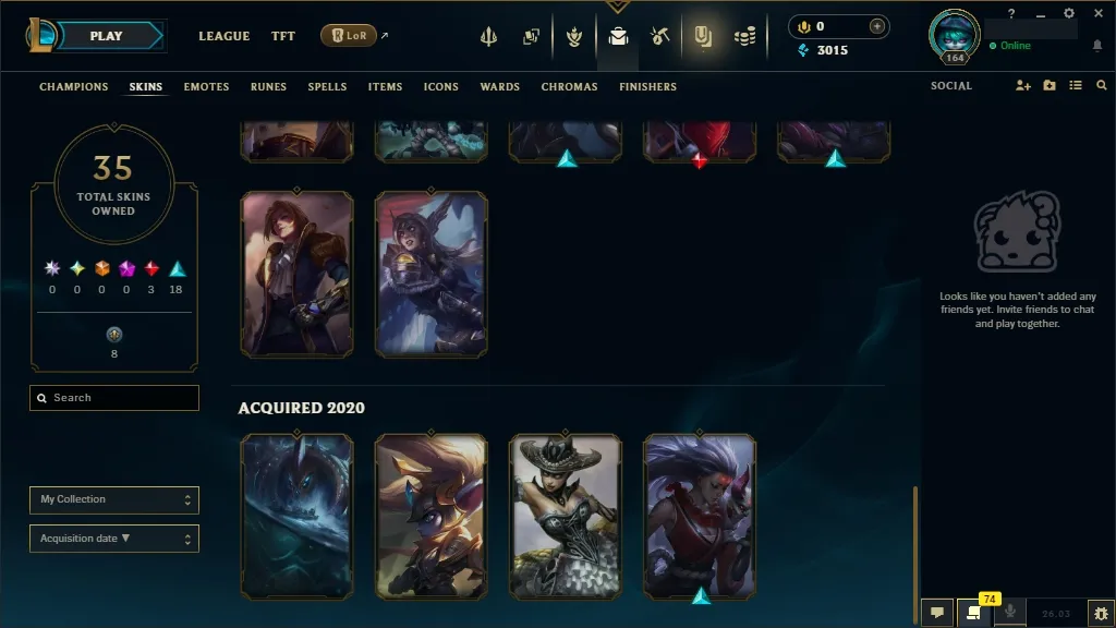 [EUW] ☑️ 97 Champions ⚔️ 35 Skins  Level 164 ⭐ 3015 BE   Free Delivery | LoL Account for Sale