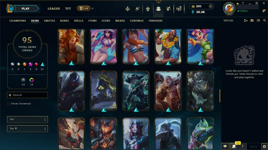 [EUW] ✔️ ALL Champions 易 95 Skins  Level 222  30348 BE  391 RP   Delivery in Minutes | League of Legends Account