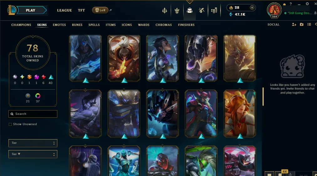 [EUW]  105 Champions  78 Skins  Level 364  47121 BE  28 RP   Quick Delivery | Ranked LoL Account