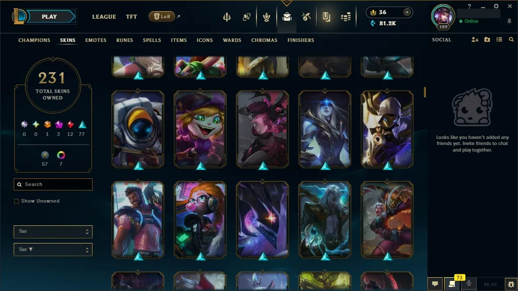 [NA] 欄 ALL Champions ⚔️ 231 Skins  Level 189  81216 BE  36 RP  ⚡ Delivery in Minutes | LoL Account for Sale