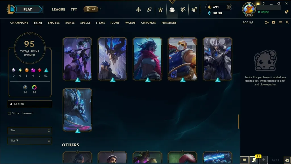 [EUW] ✔️ ALL Champions 易 95 Skins  Level 222  30348 BE  391 RP   Delivery in Minutes | League of Legends Account