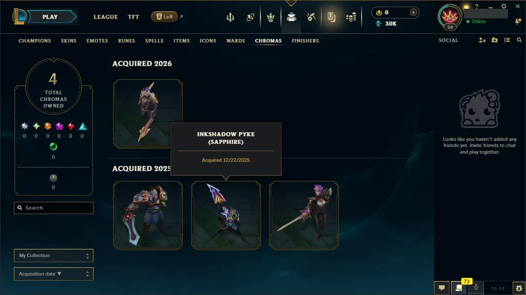 [🇺🇸 NA] 🌸☀️ INKSHADOW PYKE 👑🌟 DAWNBRINGER MORGANA 🌌🌺 PROJECT ZED 🍭🐺 VICTORIOUS DRAVEN/FIORA 💿🗡️ 116 Champions 🥏🍒 11 Skins 🪐🐉 Level 58 🍉🔥 30034 BE 🎐⚔️ Delivery in Minutes 🍭🌙 League of Legends Account