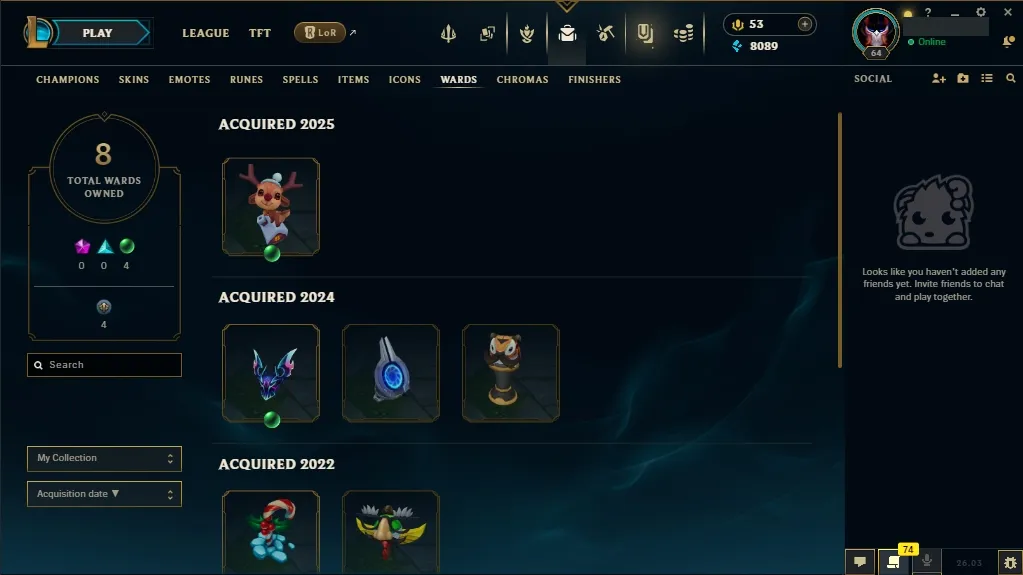[NA] 欄 56 Champions  22 Skins  Level 64  8089 BE  53 RP  ⚡ Fast Delivery | League of Legends Account