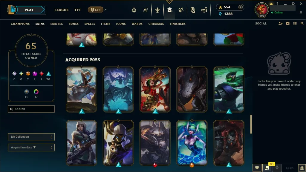 [EUW] 欄 168 Champions ️ 65 Skins  Level 192  1388 BE  554 RP   Fast Delivery | League of Legends Account