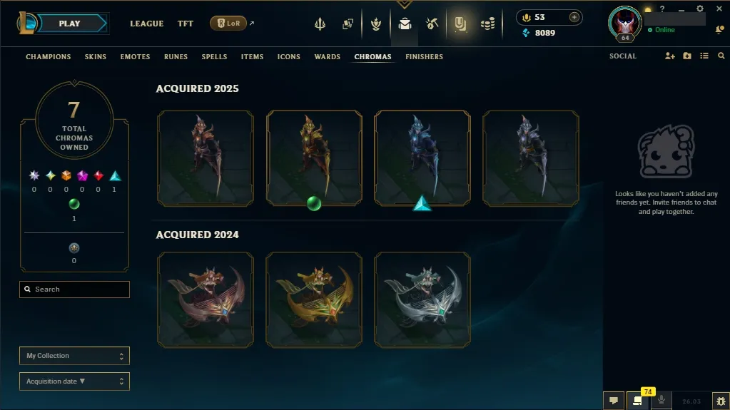 [NA] 欄 56 Champions  22 Skins  Level 64  8089 BE  53 RP  ⚡ Fast Delivery | League of Legends Account