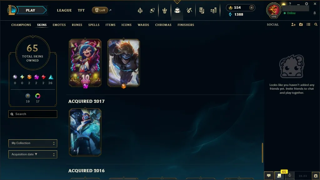[EUW] 欄 168 Champions ️ 65 Skins  Level 192  1388 BE  554 RP   Fast Delivery | League of Legends Account