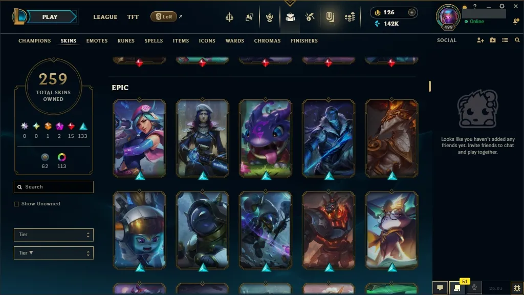 [NA]  ALL Champions  259 Skins  Level 499 ⭐ 142740 BE  126 RP   Fast Delivery | League of Legends Account