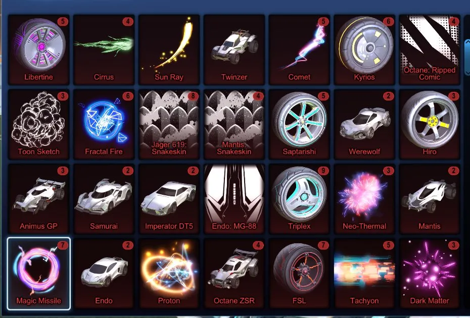 STOCK478 // Fennec, 90 Car Bodies (Titanium White Venom, Lime Merc, Cobalt Hotshot, Sky Blue Paladin), 52 Black Markets (Mainframe, Dissolver, Dueling Dragons), Hypnotik, Draco, Santa Fe, REEVRB, Infinium, Pyrrhos, Heatwave, Trigon, Fire God