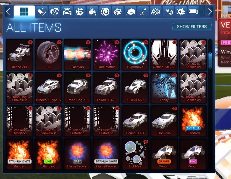 STOCK573 //Fennec, Dominus, Titanium White Standard, 43 Black Markets, 91 Painted Cars