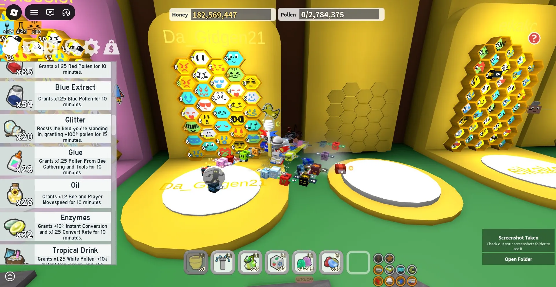 RBL3005 Bee Swarm Simulator Account 34 Bees Super Smoothie Magic Bean Sprinkler Builder Gumdrops Coconut Clogs Dragonfly Treat Stinger Micro Converter Field Dice Loaded Dice Jelly Beans Red Extract Blue Extract Glitter (G)