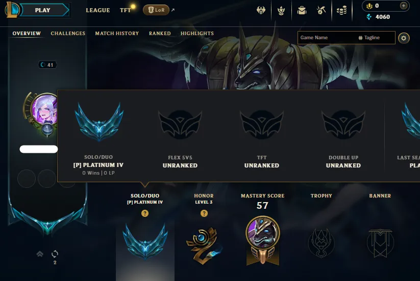 Emerald 4 MMR🔥Platinum 4 0W/1L (in Placements)⭐Name Changeable🔓Unverified Email✅Lifetime Ownership Guarantee ⸱ Never Taken Back