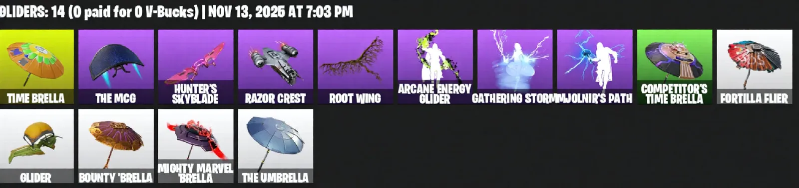 F1362 Mandalorian + Marvel Legends Skins Bundle (Mandalorian, Doctor Doom, Thor, Jennifer Walters, Wolverine, Mystique, Groot, Reese, Storm) With Rare Gliders And Emotes