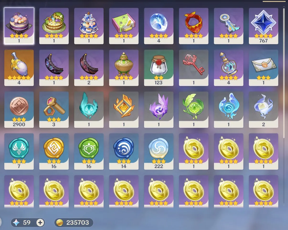 GI1139 High AR59 Lumine Account with 21 Legendary Characters, 15 Legendary Weapons, 767 Primo Gems, 59 Intertwined Fates