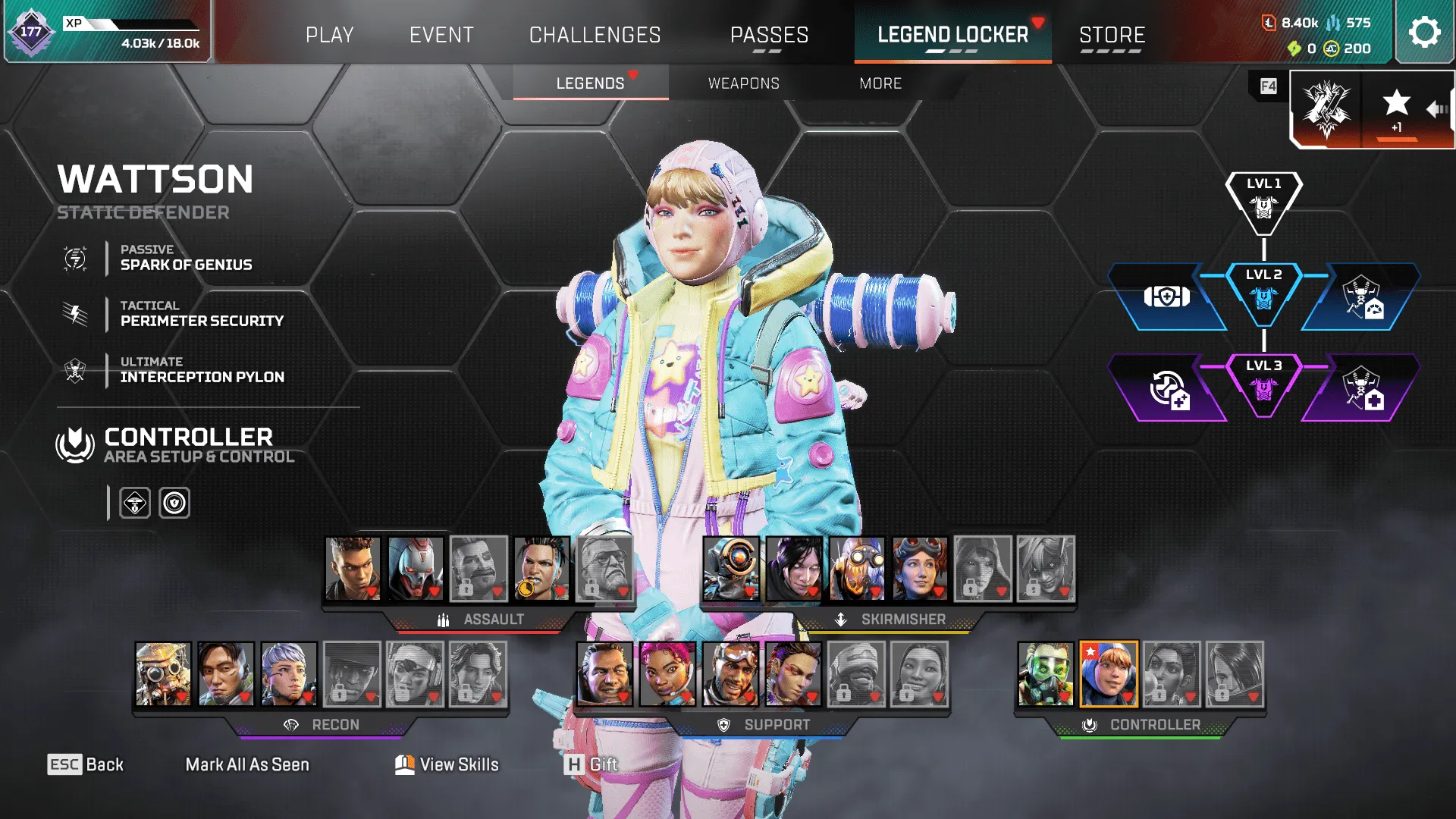 AP661 Rank ready level 177 account with Heart Freezer Rampage and multiple legendary legend skins