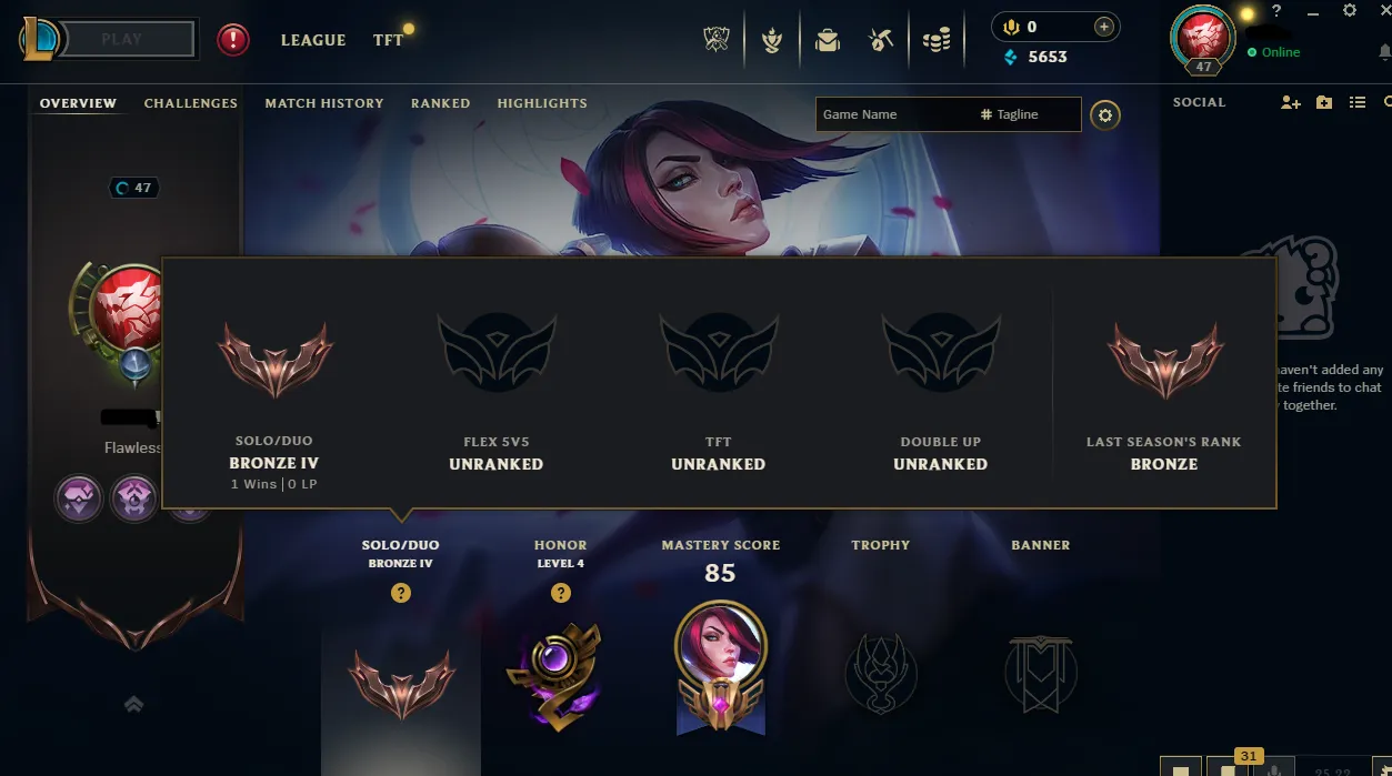 🧱【ME】BRONZE 4 🚀11% WR ✔️5K BE | 30 Champ 📧Full Access