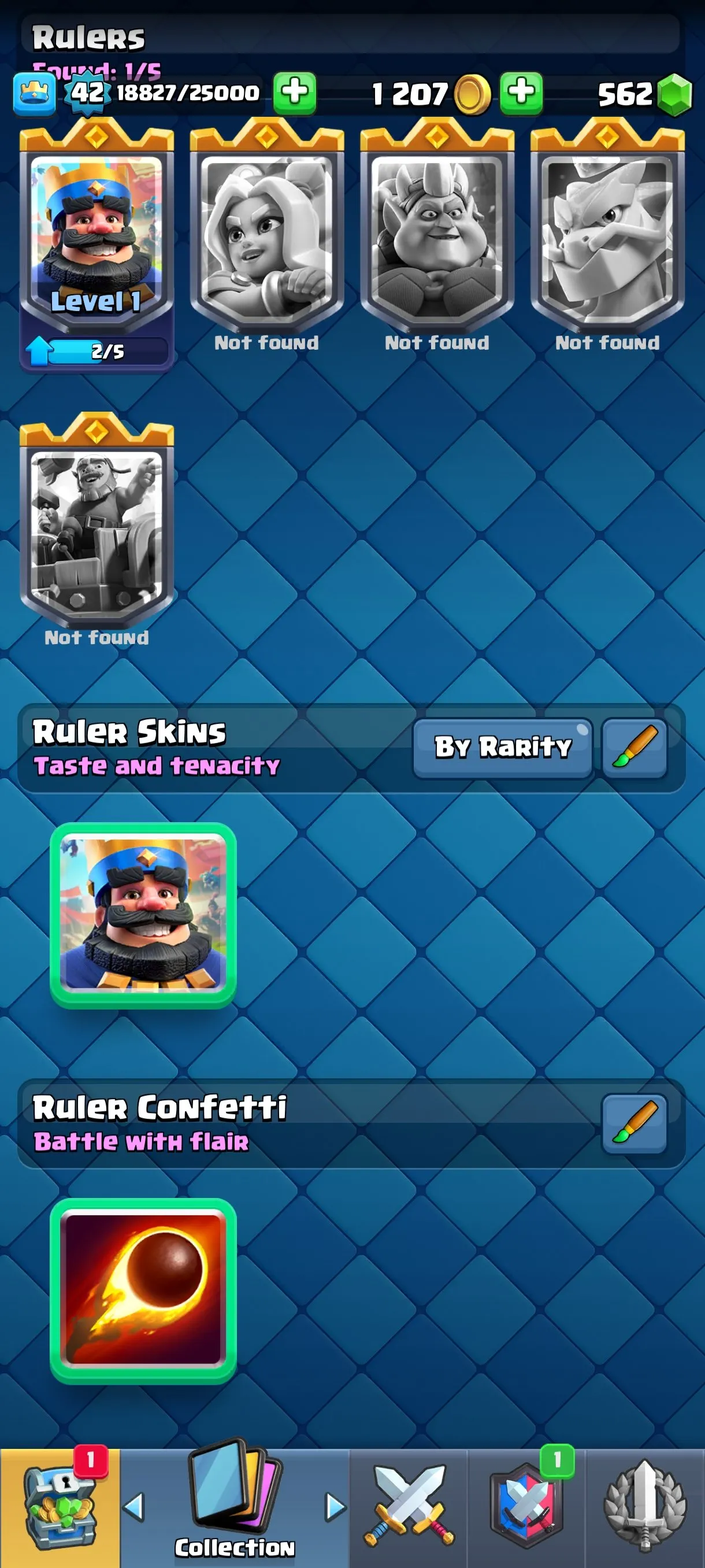 CR679 7530 cups 9 Evolutions 121 cards 562 gems King 42 Arena 20 53 emotes 2 tower skins rich badges collection