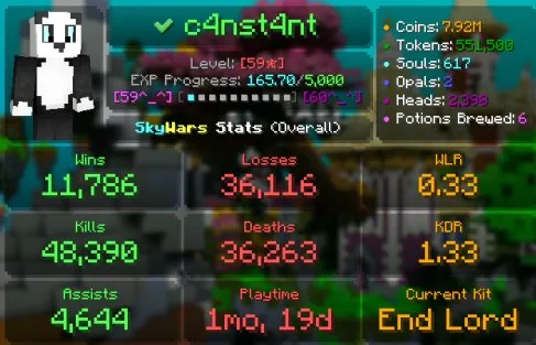 MC51 // VIP+ 172 STAR BW 59 STAR SW 201 LVL HYPIXEL