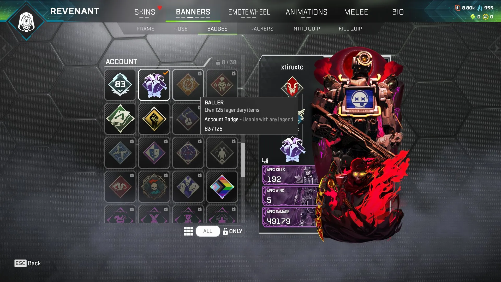 AP619 Heirloom Revenant Account with Death Grip, Imperial Assailant, Mail Order Monster, Sea Legs and Rare Weapon Skins