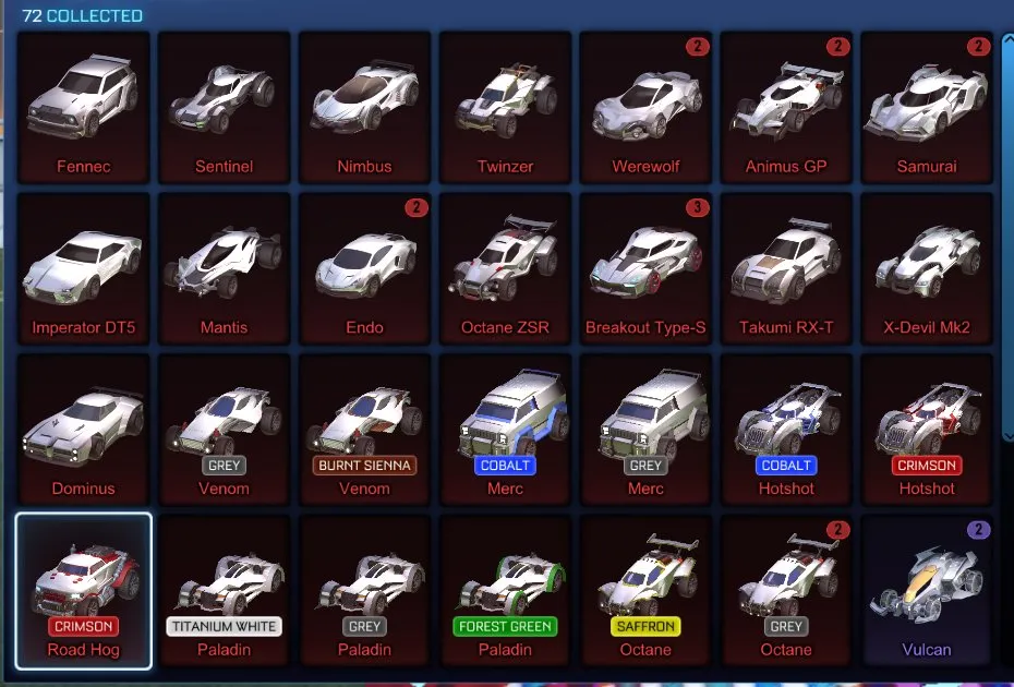 STOCK446 //Fennec, Endo, 72 Cars, 36 Black Market, Painted Octane, Crimson Road Hog, Cobalt Hotshot, Saptarishi, Zowie