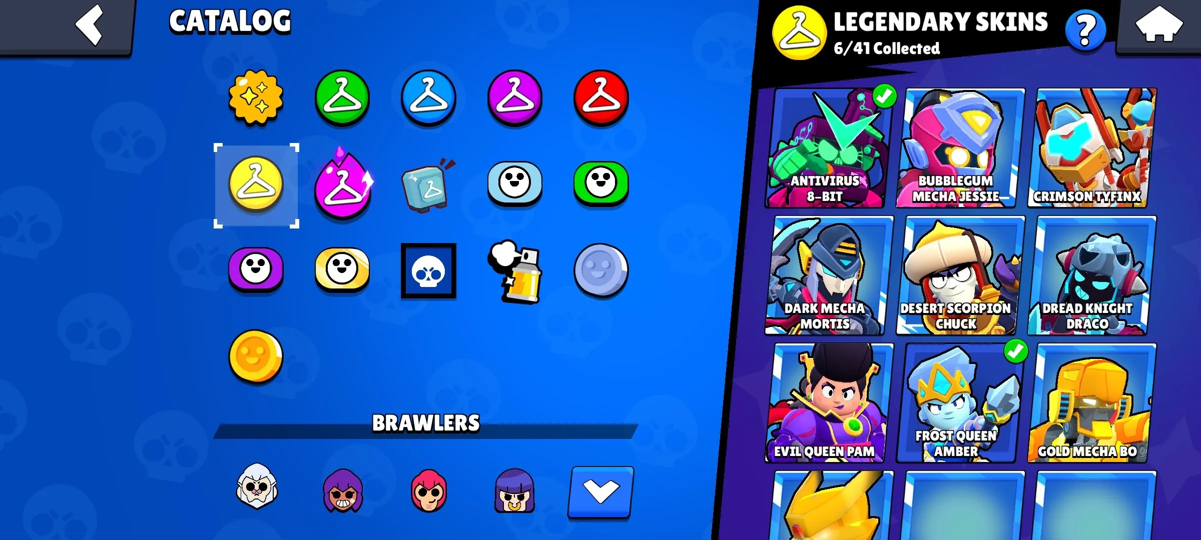 BS1929 1 BP 72014 Trophies 93/97 Brawlers 215 Skins Antivirus 8-Bit Dark Mecha Mortis Evil Queen Pam Frost Queen Amber Gold Mecha Bo Godzilla 