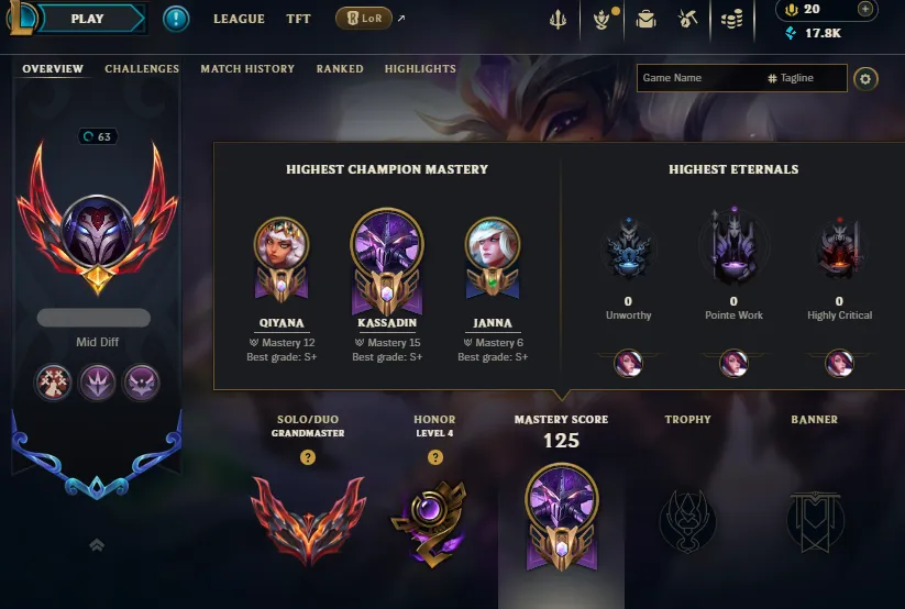 S16🔥LVL63 Grandmaster 460+LP Handleveled💎17K BE 57Champs 15Skins⭐Name Changeable✅Lifetime Ownership Guarantee - Never Taken Back