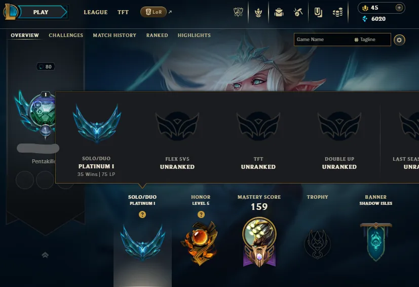 🔥LVL80 Platinum 1 75LP 69%WR Handleveled💎61Champs 24Skins✅Lifetime Ownership Guarantee ⸱ Never Taken Back