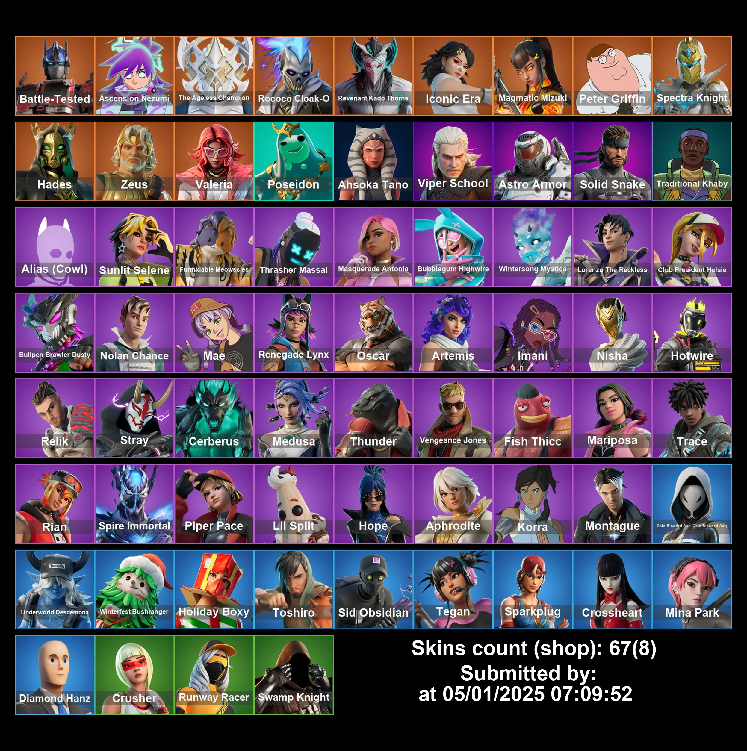 [PC/PS4-5/XBOX] 67 Skins | Spark Plug | Toshiro | Cross Heart | Mina Park | Tegan | Diamond Hanz | Crusher | Swamp Knight | Astro Armor | Full Email Access