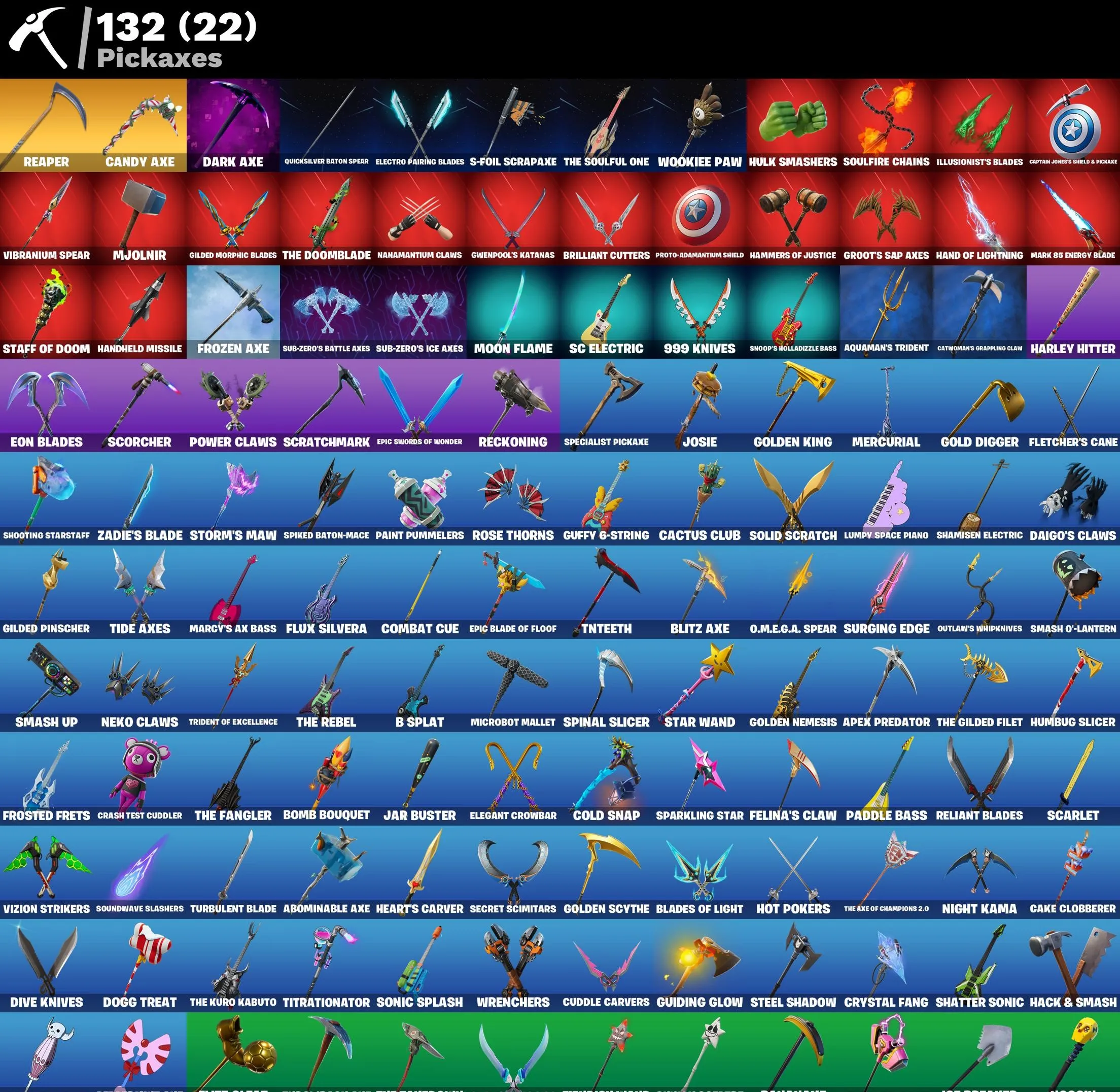 F883 Gold Midas, Calamity Stage 5, Gear Specialist Maya (Hat - Dark), Zenith Stage 4, Lynx Stage 4 (No Ponytail), 106 Skins, 460 VB (G)