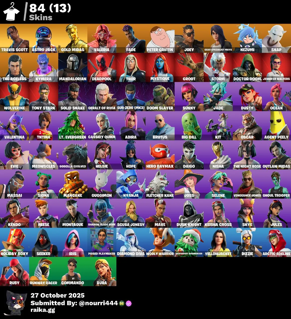 [PC,PSN,XBOX] 84 skins | Travis Scott | Astro Jack | Gold Midas | Valeria | Fade | Peter Griffin | Joey | Gear Specialist Maya | Nezumi | Snap | The Ageless | 1750 VB