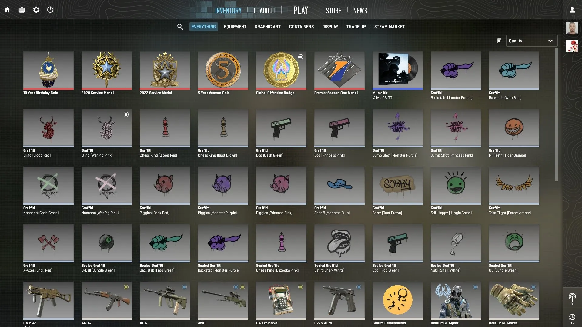 CS268 Prime Enabled | 5 Year Veteran Coin, 10 Year Birthday Coin, Global Offensive Badge, Premier Season One Medal 2020, 2022 Service Medals, 595h | 22 Games, Steam LVL 17 Level 6 Years OLD